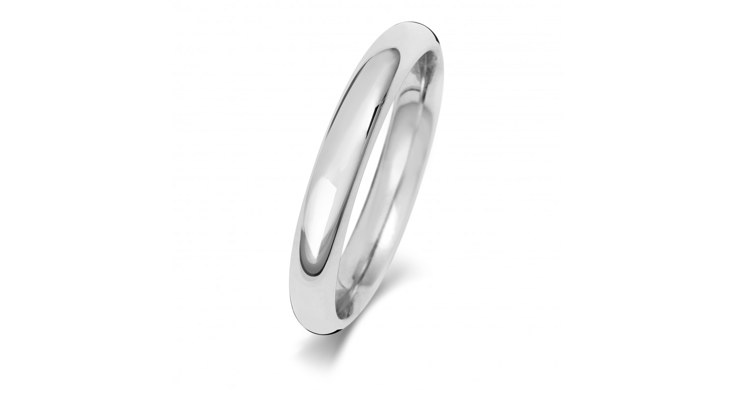 9ct White Gold Court 3mm Heavyweight Band